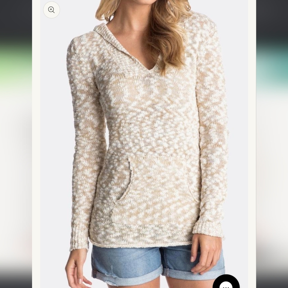 Roxy Women's White Knit Hooded Cotton Sweater